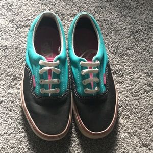 Blue, pink, and black vans